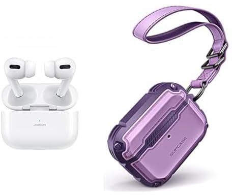 Joyroom JR-T03S Pro 3rd Generation Jerry Version TWS Bluetooth Headset, White + Supcase unicorn beetle royal series case for airpods pro, full-body rugged protective cover case with hand-strap(purple)
