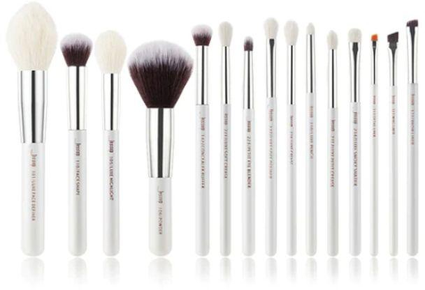Jessup Individual Makeup Brush Set - 15Pcs - T242 - White-Silver