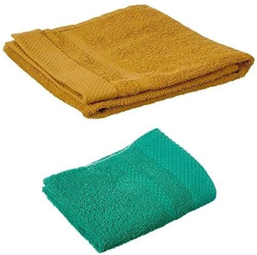 Rosa home honeycomb cotton face towel, 60 x 40 cm - gold + Rosa Home Honeycomb Cotton Hand Towel, 33 X 33 cm - Turquoise