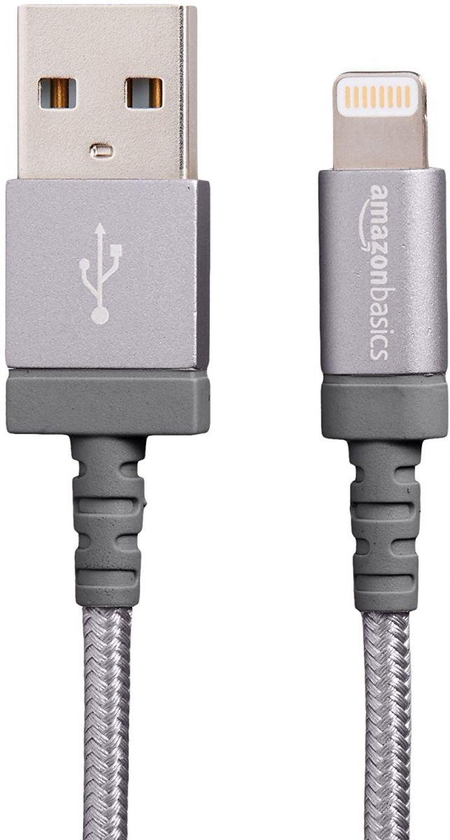 AmazonBasics Nylon Braided USB Lightning Cable - Dark Grey (6 Feet/1.8 Meter)
