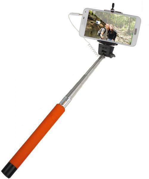 Extendable Selfie WiredStick Phone Holder Remote Shutter Monopod For iPhone IOS Samsung Orange color