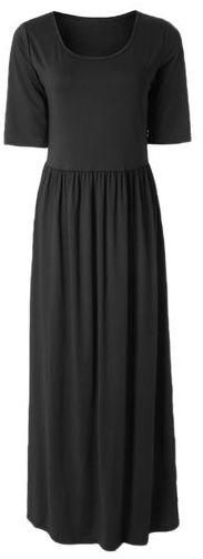 Elikang Simple Scoop Neck Short Sleeve Solid Color Women's Maxi Dress - Size - M - BLACK