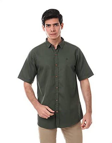 Andora Short Sleeves Embroidered Logo Solid Shirt for Men - Olive, L