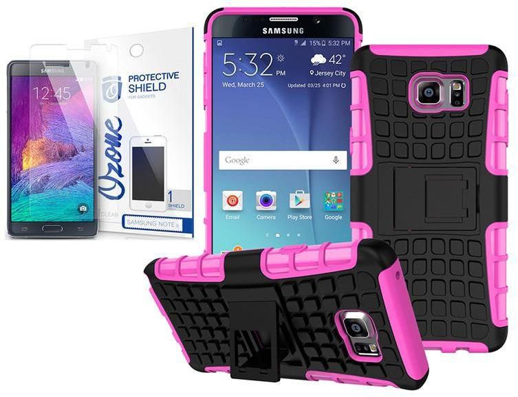 Ozone Tough Shockproof Hybrid Case Cover with Screen Protector for Samsung Galaxy Note 5 Hot Pink