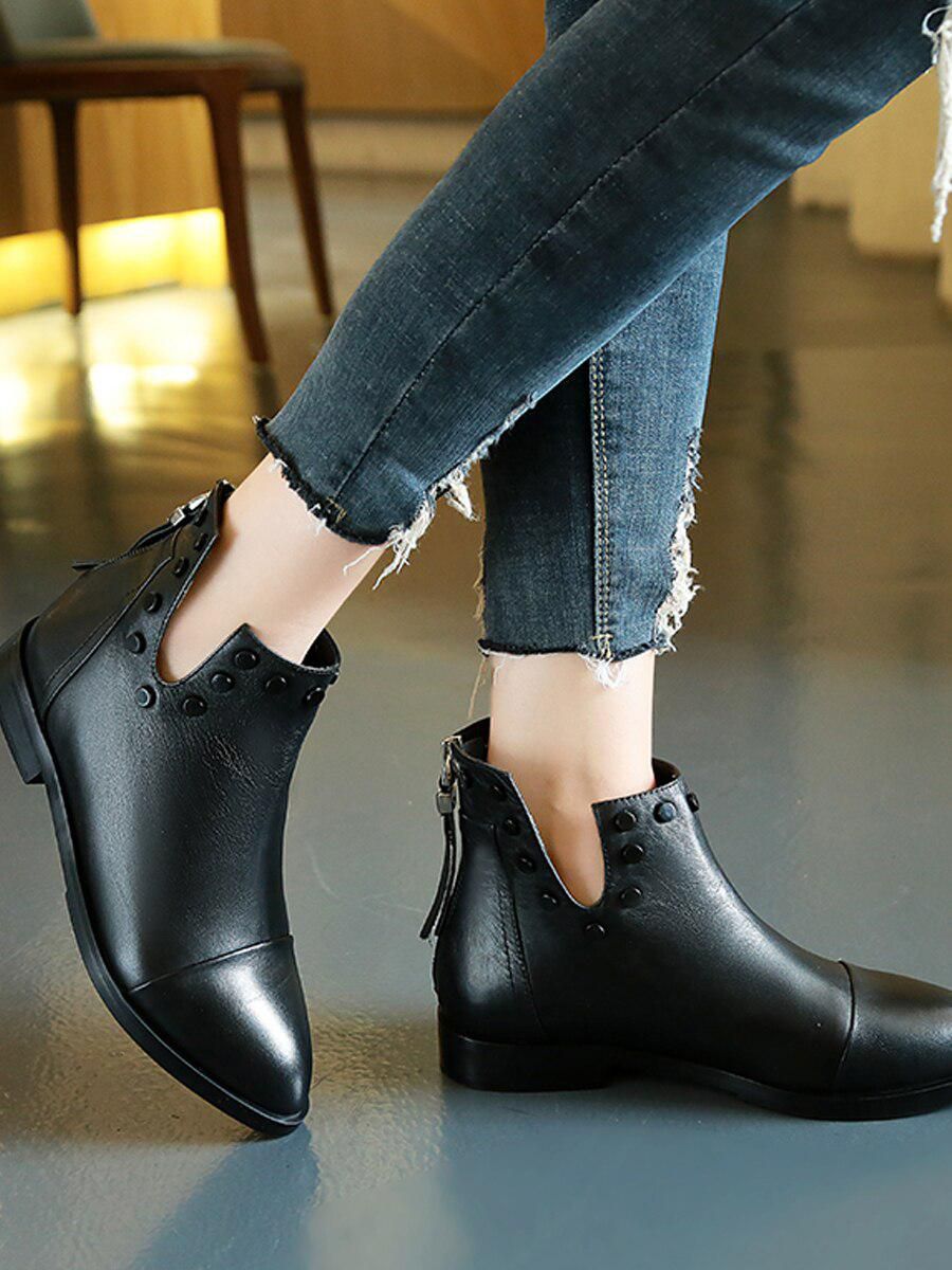 Women's Martin Boots All Match Fashion Pointed Toe Trendy Solid Color ...