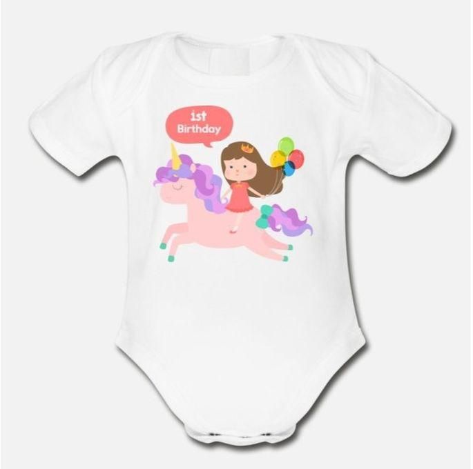 First Birthday Girl 1st Birthday Unicorn Gift Organic Short Sleeve Baby Bodysuit