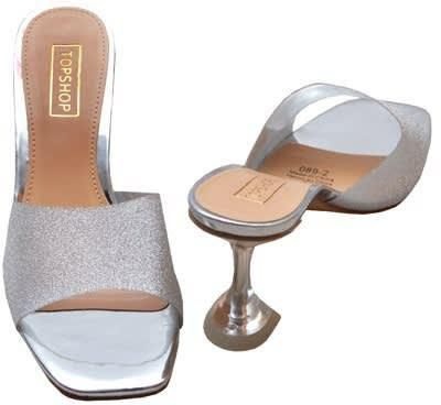 Ladies Mid-low Heeled Slippers - Silver