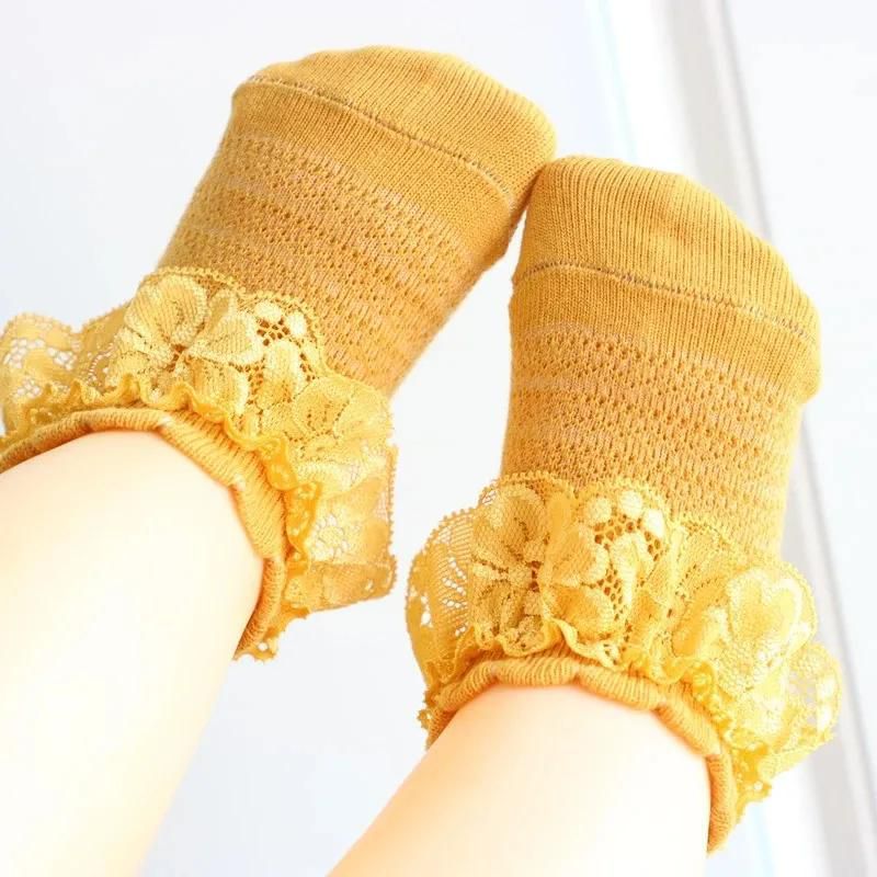 2 pairs Female baby socks breathable pure cotton lace ruffled princess net socks children's ankle socks girls children