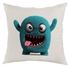 Cute Furry Monster Printed Square Shaped Throw Cushion Cover White/Turquoise 40 x 40cm