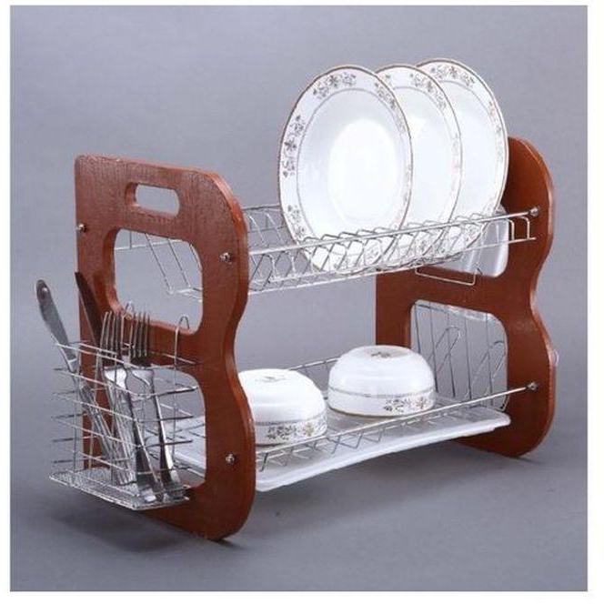 2 Layer Dish Drainer With Utensils And Glass Holder