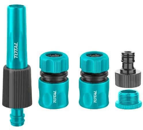 Get Total THHCS05122 ABS Hose Quick Connectors Set with Twist Spray Nozzle, 5 Peices, 0.5 Inch - Black Green with best offers | Raneen.com