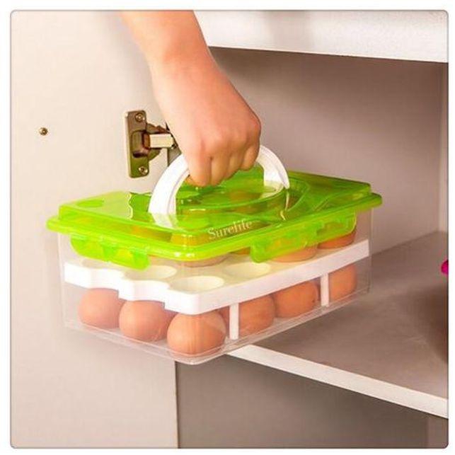 Double Layer 32 Grid Egg Storage Box (Green)