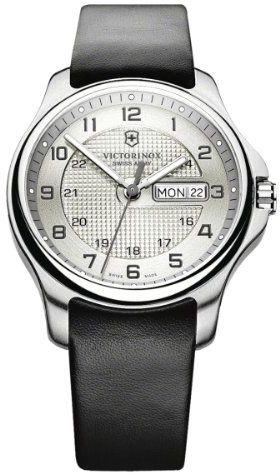 Victorinox Swiss Army Men's 241550.2 Leather Officers Quartz Analog Silver Dial Watch