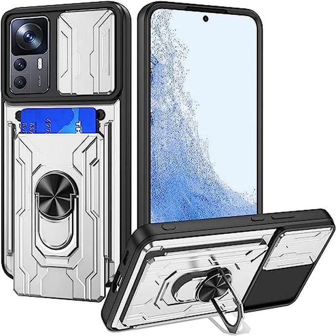 Full Protection Case With Card Bag, Metal Ring & Slider Camera Cover For Xiaomi 12t /Xiaomi 12t Pro