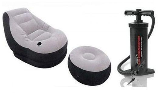 Intex Grey And Black Inflatable Chair With Foot Rest And Pump