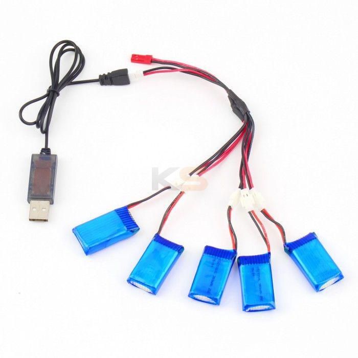 New 3.7V / 5Pcs 380mAh Battery 2 to 5 Cable USB Charging Cable For Quadcopter