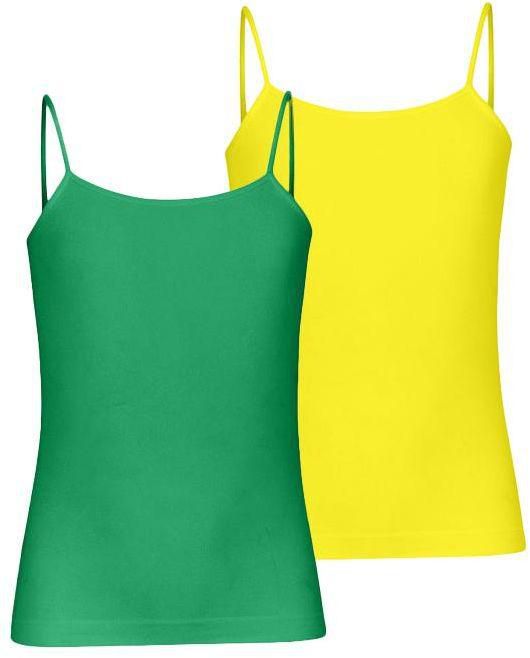 Silvy Set Of 2 Camisoles For Girls - Green And Yellow, 4 To 6 Years