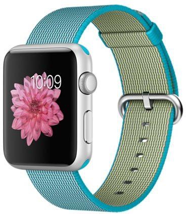 Apple Watch 1st Generation - 42mm Silver Aluminum Case with Scuba Blue Woven Nylon Band, MMFN2