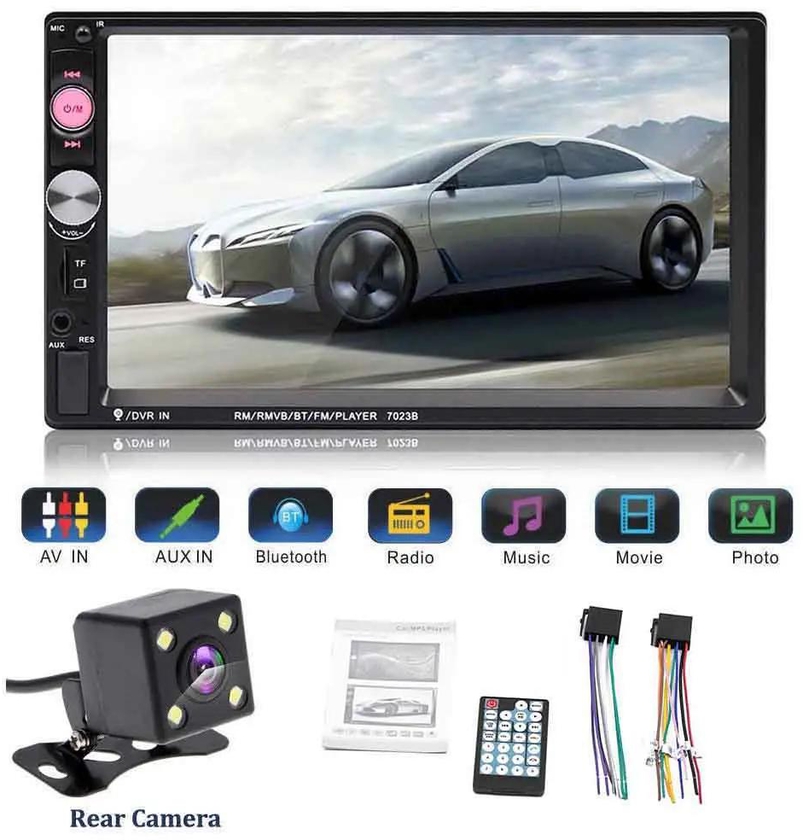 7" In Dash HD Touch Screen Bluetooth 2Din Car Radio MP5 MP3 Player FM Autoradio + Camera KAM