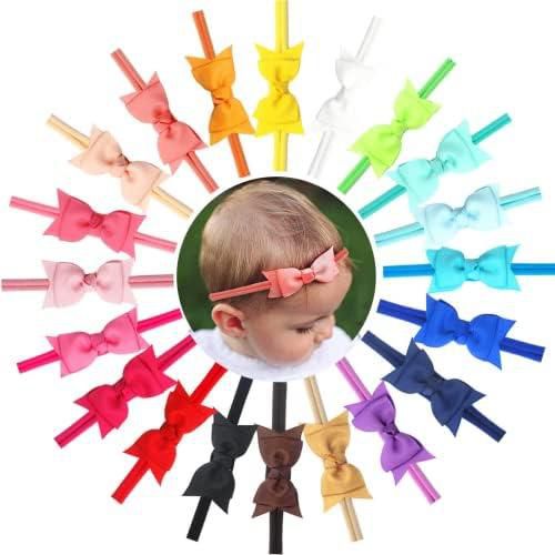 20 Colors Baby Girls Nylon Headbands Hair Bows Super Soft Slim Hair Bands for Infants Newborn and Toddlers