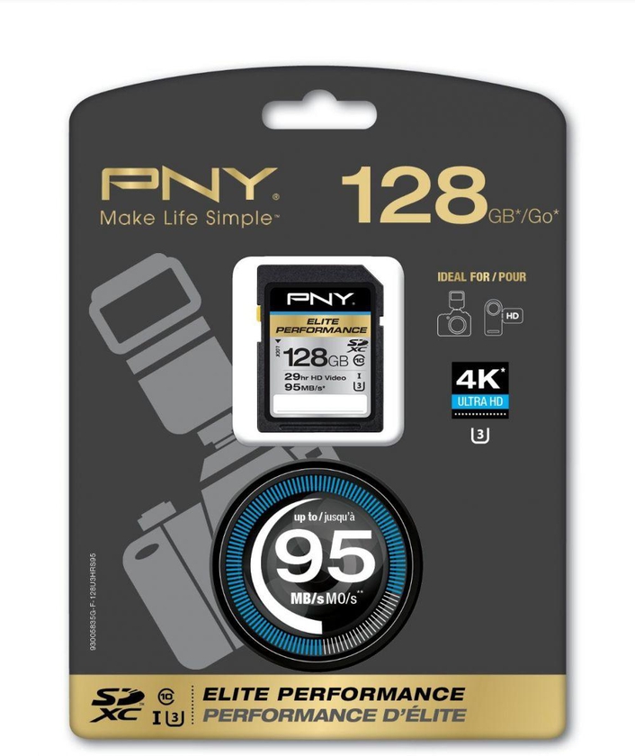 PNY Elite Performance 128 GB High Speed SDXC Class 10 UHS-I, U3 up to 95 MB/Sec Flash Card