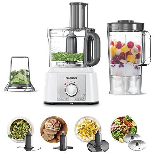 Kenwood Food Processor 1000W Multi-Functional With 3L Bowl, 2 Stainless Steel Disks, Blender, Grinder Mill, Whisk, Dough Maker Fdp65.400Wh White