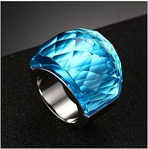 Venico Fashion Womens Jewelry 925 Silver Plated Stainless Steel Transparent Colorful Crystal Ring Light Blue