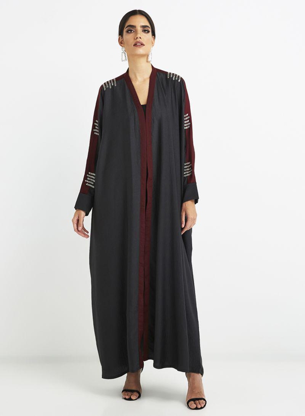 Rahaf Elegant Abaya For Women Grey/Red/Silver