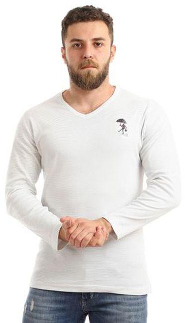 Kady Striped V-Neck Long Sleeves T-shirt- Multicolour Beiige