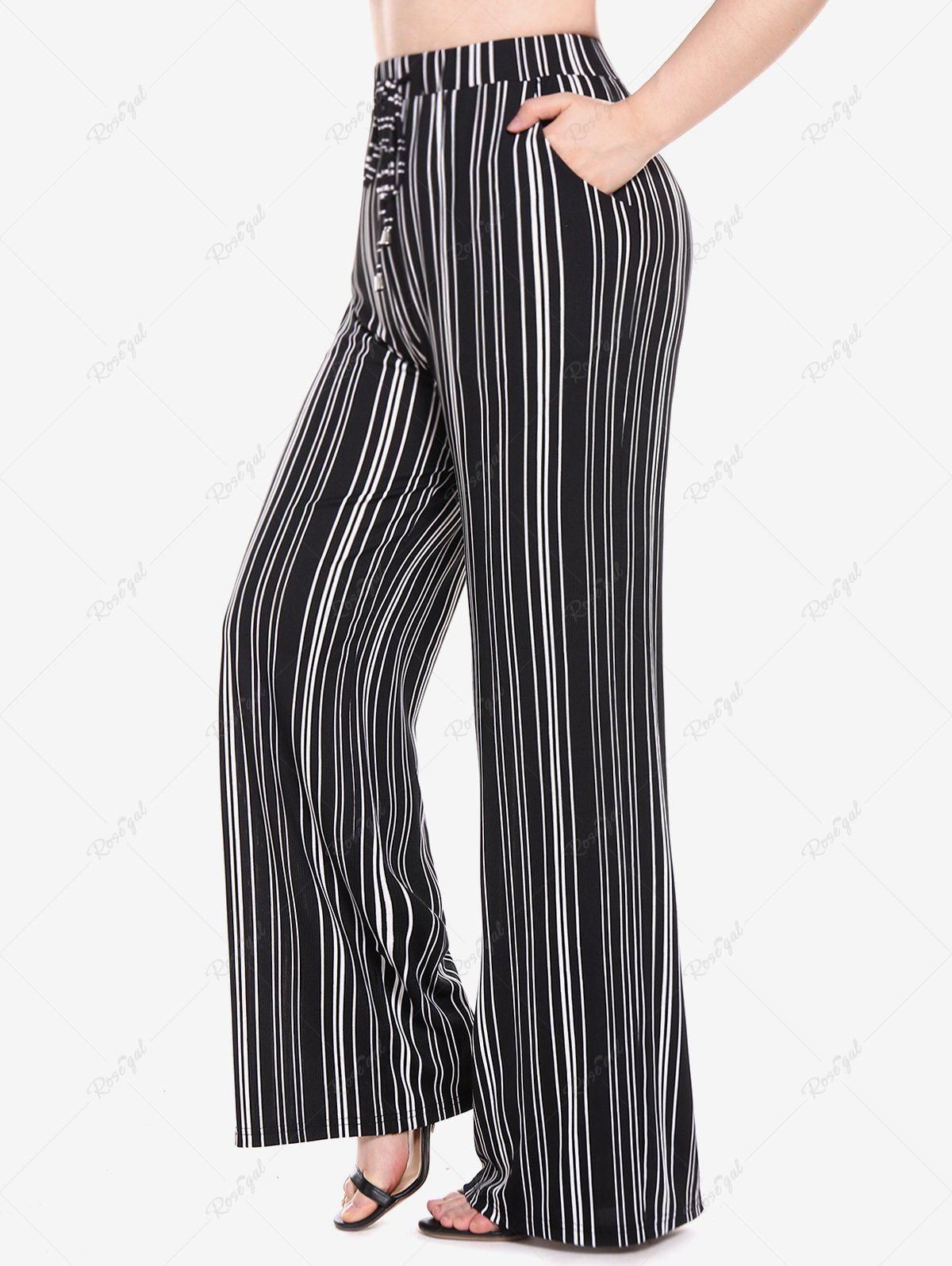 Plus Size Drawstring Striped Wide Leg Pants - M | Us 10