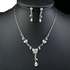 Clear Swiss Cubic Zirconia Tear Drop Earrings Necklace Jewelry Set