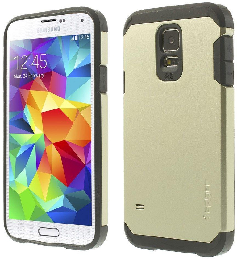 Tough Armor Series Case with Screen Protector for Samsung Galaxy S5 i9600 G900 – Black / Champagne
