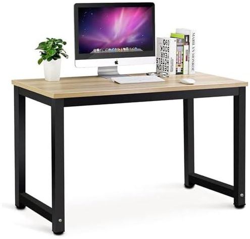 Woodx Computer Desk,100cm Computer Table PC Laptop Modern Study Table, Office Desk Workstation for Home Office with Extra Strong Legs,Writing Desk,Beige