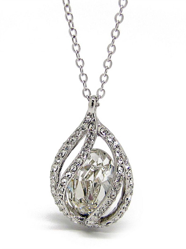 Swarovski Elements Women's 18K White Gold Plated Necklace Encrusted with White Swarovski Crystals [SWR-158]