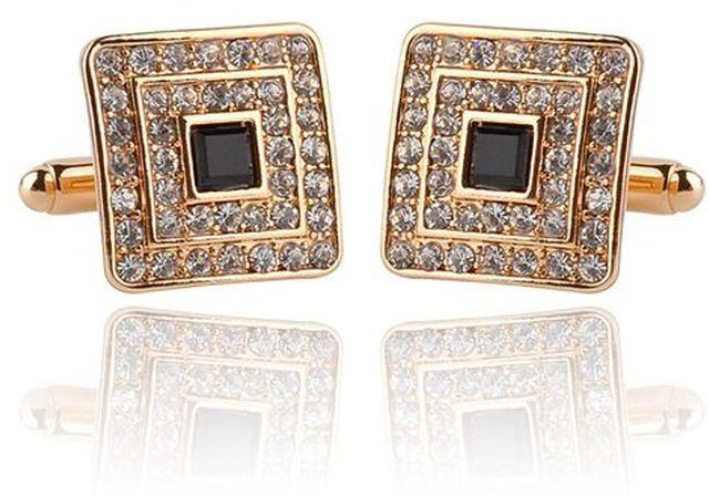 100% Quality Luxury Gold Plated Men Cufflinks With Black Crystal