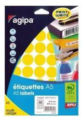 Agipa 114324 Round Lables, Ø24mm, A5 [400 Lables] Yellow