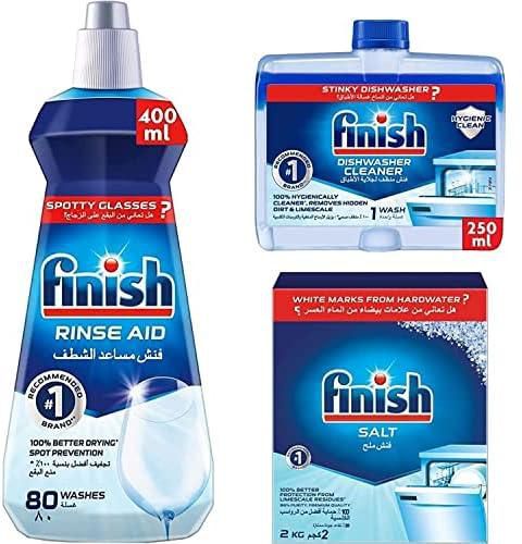 Finish Original Rinse Aid For Shinier And Drier Dishes, 400Ml+Finish Dishwasher Cleaner, 250 ml+Finish Dishwasher Salt, For 100% Better Machine Protection, 2Kg