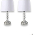 Lampshades, Two Pieces, Silver Base, White Cover, Length 55 Cm