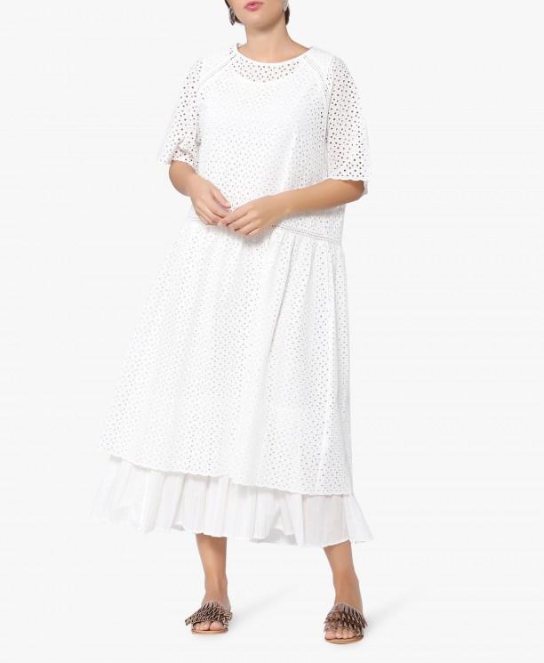 White Two-Tiered Eyelet Dress