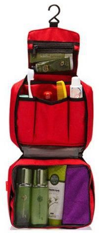 حقيبة عملية جدا ومنظمة لأدوات التجميل والإستحمام وغيرهم أثناء السفر لون أحمر