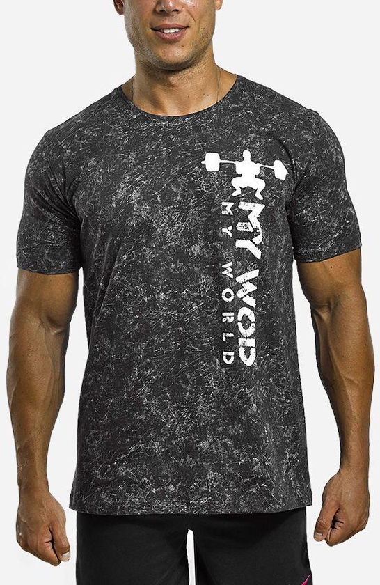 Gym Apparel Front Printed “WOD” T-Shirt – Grey/Marble