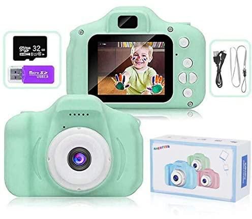 كاميرا فيديو ديجيتال صغيرة بدقة 1080 بيكسل 5 ميجابيكسل قابلة لاعادة الشحن مضادة للصدمات مع ذاكرة 32 جيجابايت وقارئ بطاقات، هدية ولعبة مناسبة لتقديمها للاطفال من الجنسين من اميرتيير (اخضر)
