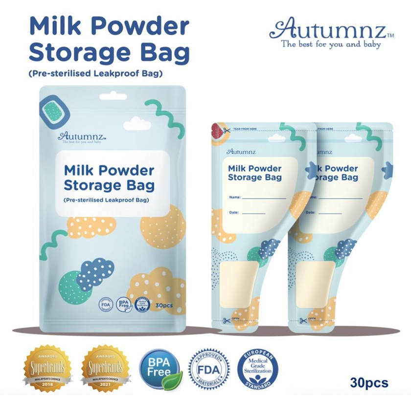 Autumnz 30pcs Milk Powder Storage Bag Pre-sterilised Leakproof Bag (Blue)