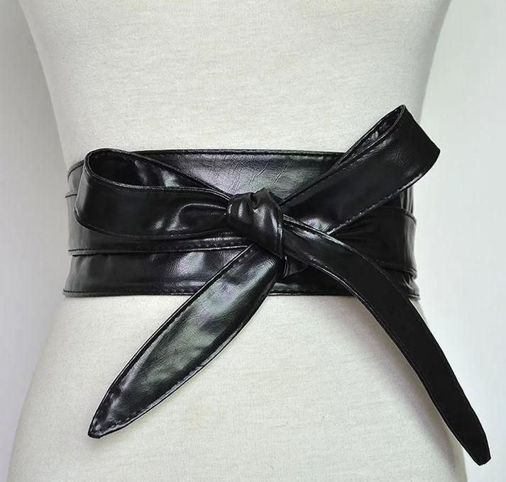 Waist Belt Black Leather Fashion Wrapping Belt