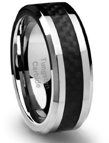 Tungsten Carbide Ring for Men Black Carbon Fiber Comfort Fit Band 8mm US Size  دبلة خطوبة او زواج رجالي