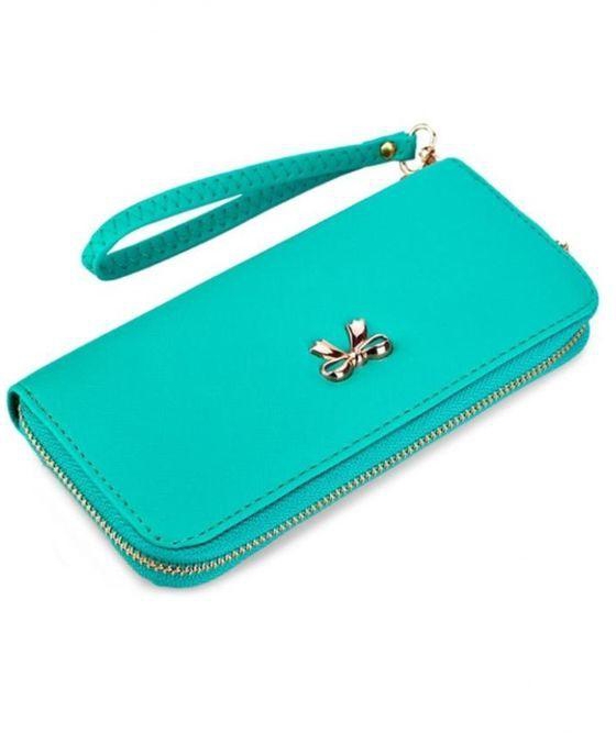 Fashion Women's Rivet Detachable Clutch Wallet Light Blue