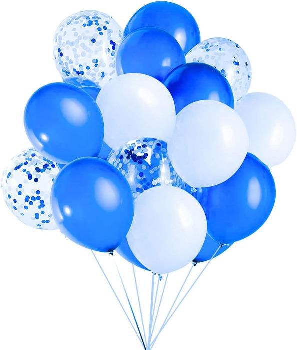 Blue white Balloons, blue and white Confetti Latex Balloon 