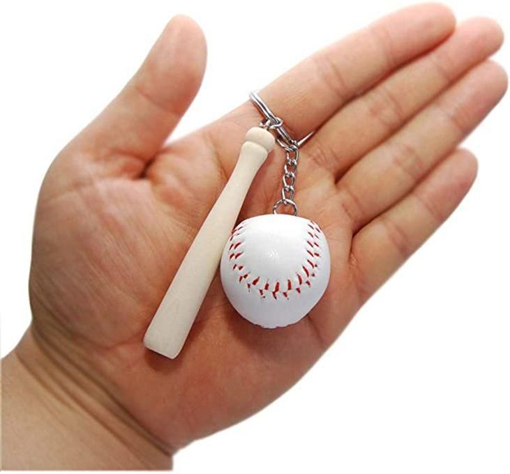 Baseball And Wooden Bat Keychains Key Ring