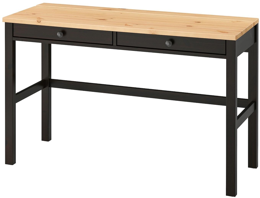 HEMNES Desk with 2 drawers - black-brown/light brown 120x47 cm