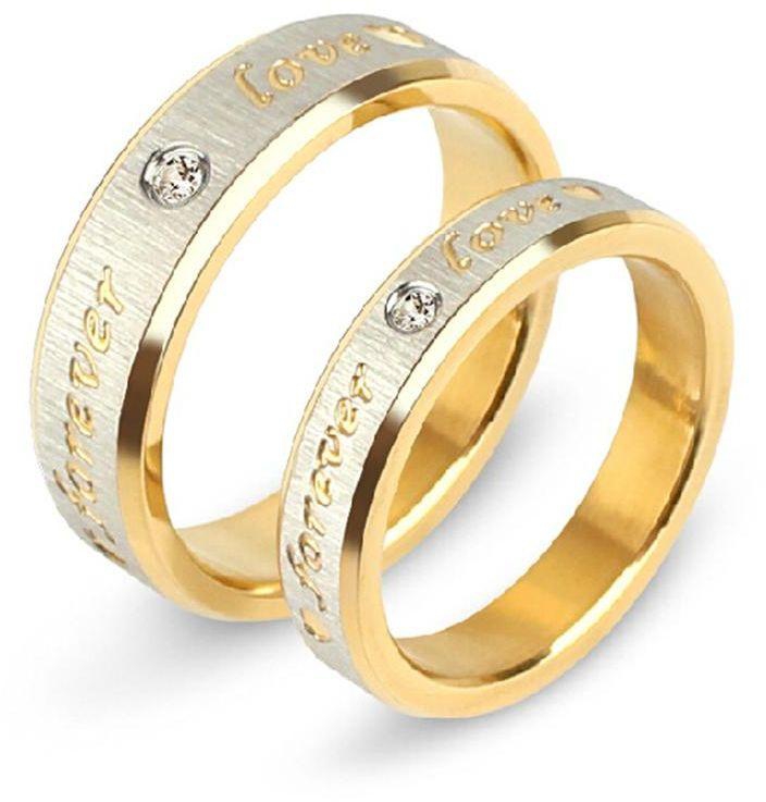 Crystal Diamond Scrub Gold Couple Ring
